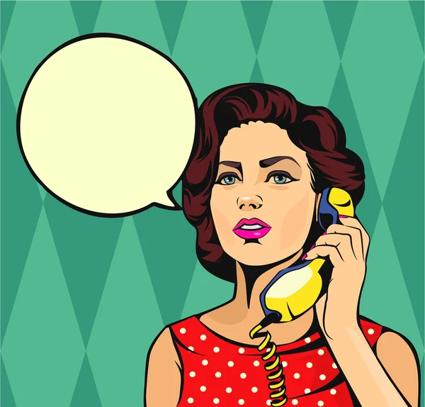 Una chica hablando por teléfono. Ilustración cómica vectorial — Vector de stock
