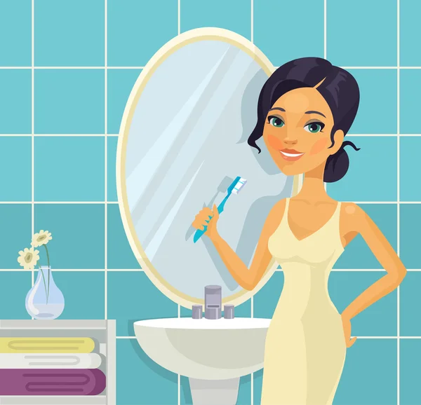 Woman in bathroom. Vector flat illustration — Stock Vector