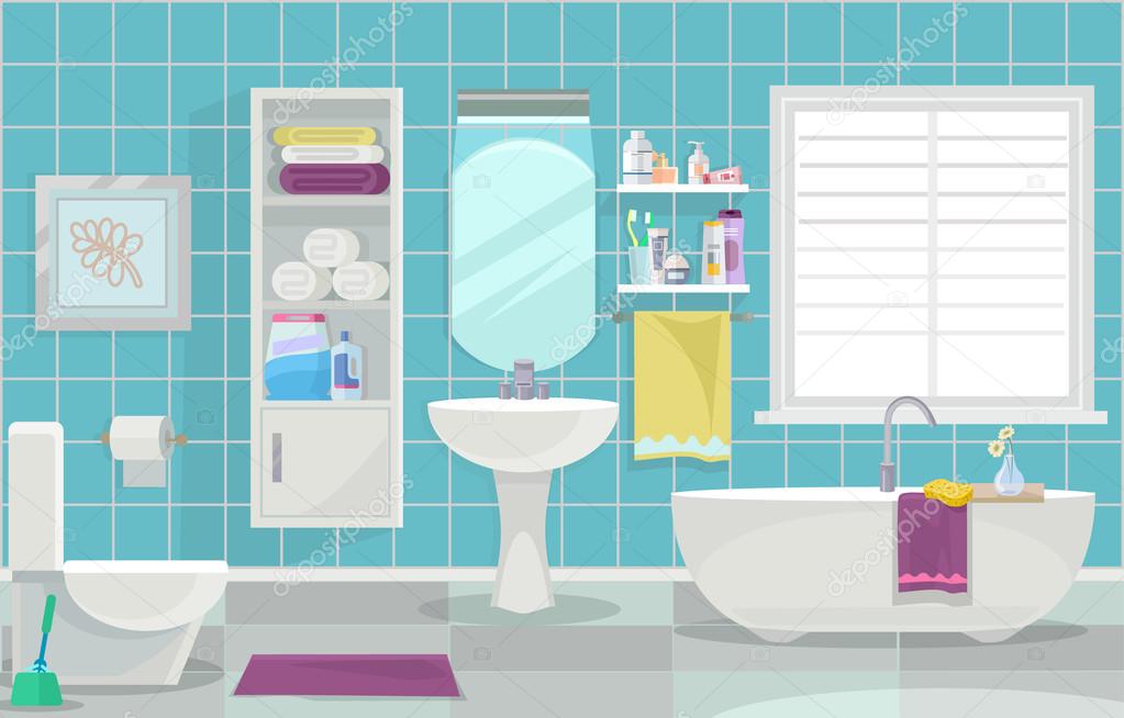 Modern bathroom interior. Vector flat illustration