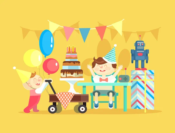 Cumpleaños de niños. Ilustración plana del vector — Vector de stock