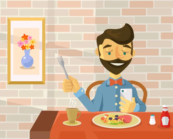 Comida selfie. Ilustración plana del vector — Archivo Imágenes Vectoriales