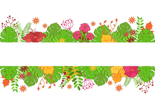 Banner mit grünen Blättern und Blumen — Stockvektor