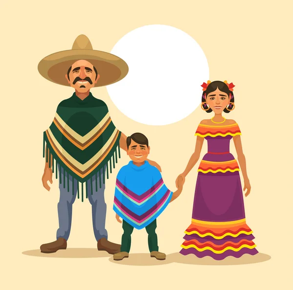 Família mexicana. Ilustração plana vetorial — Vetor de Stock