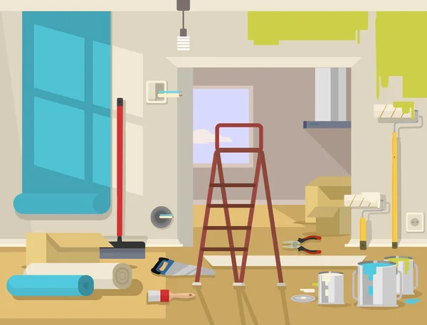 Apartamento de renovación. Ilustración plana del vector — Vector de stock