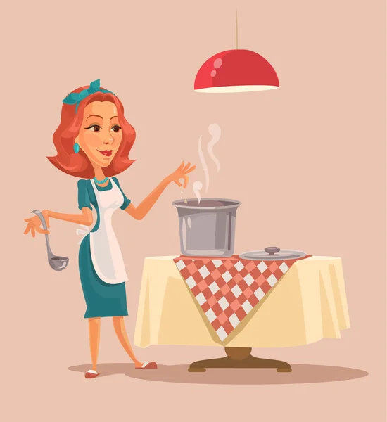 Housewife cooking. Vector cartoon flat illustration — Stock Vector