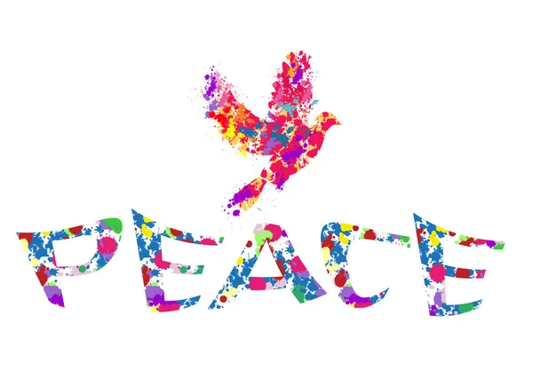 Colorful dove with word Peace — Stock Vector