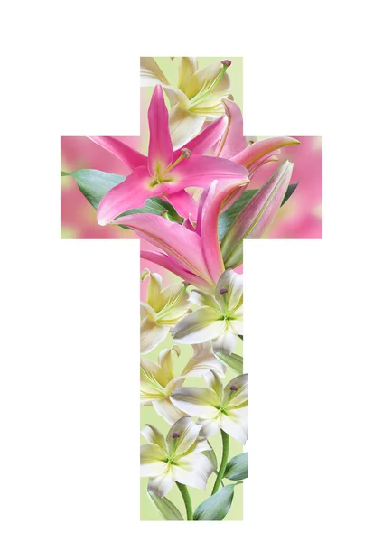 Krzyż wykonane z kwiatów lilii — Zdjęcie stockowe