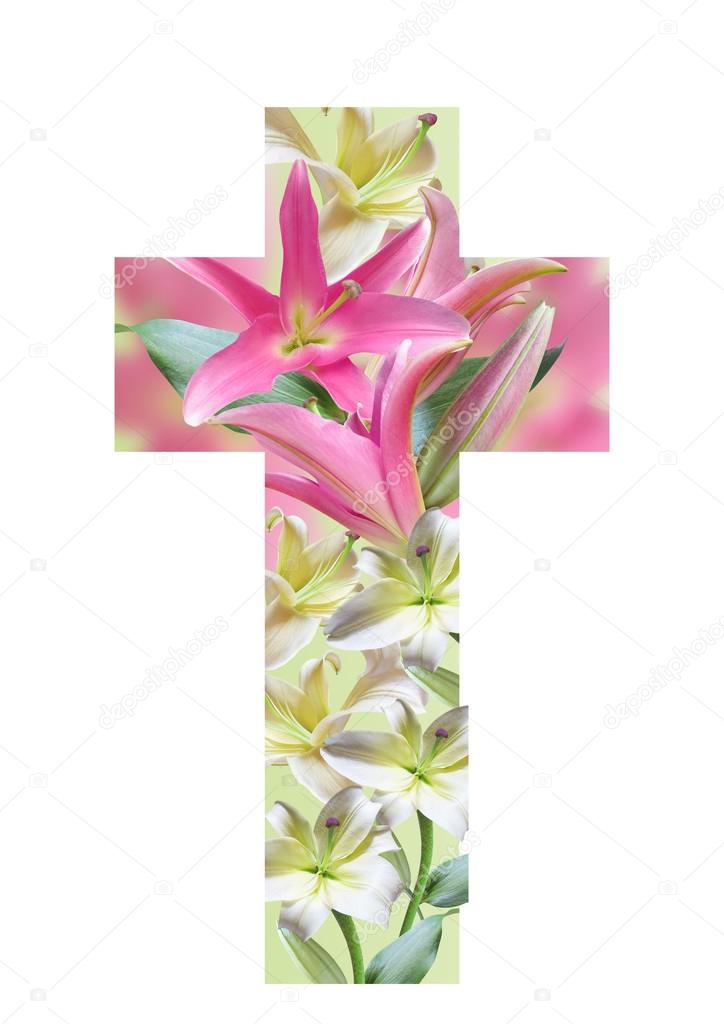 Cross made from lily flowers