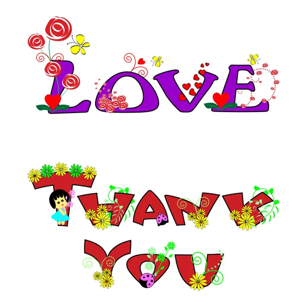 Thank you and love text — Stock Vector