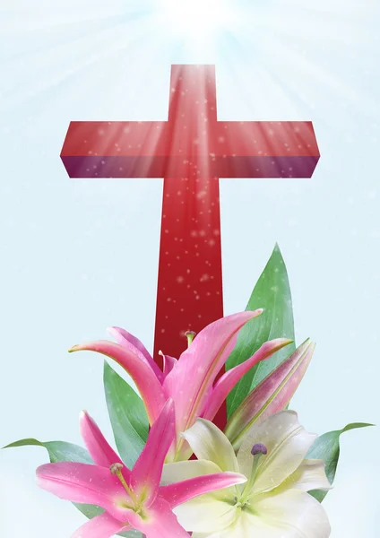 Christian cross and lily flower — Stock Photo, Image