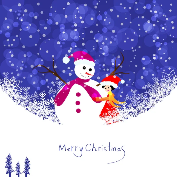 Snowman with girl — Stock Vector