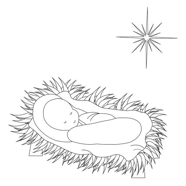 Niño Jesús en un pesebre — Vector de stock