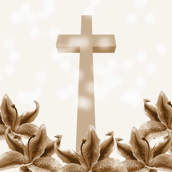 Cruz cristiana y flor de lirio — Foto de Stock