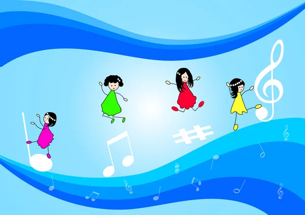 Niños y notas musicales — Vector de stock