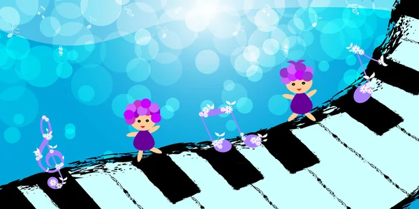 Niños bailando en el teclado del piano — Vector de stock