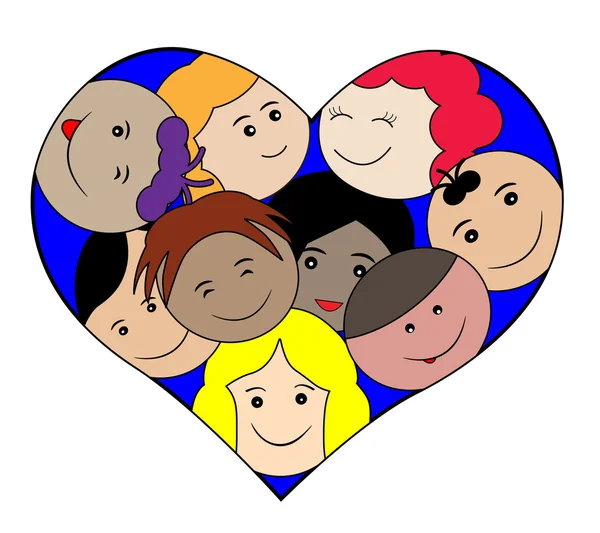 Children faces in a heart-love concept — Stockový vektor