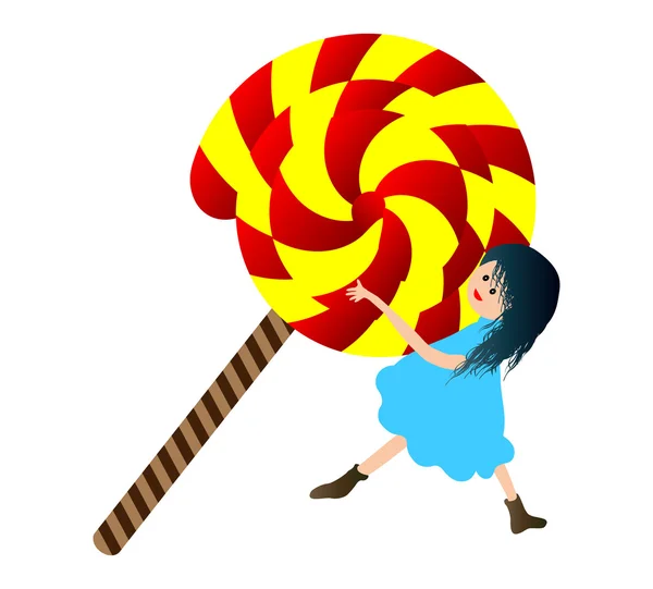 Little girl with a big lollipop — Stock Vector