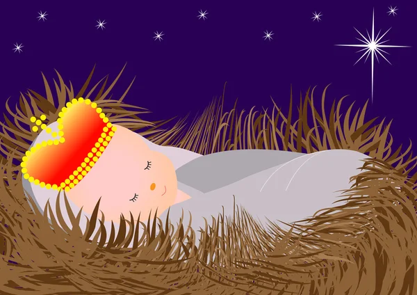Bayi Yesus dalam ilustrasi Manger-Vector - Stok Vektor