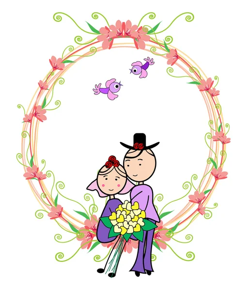 Tarjeta de boda Novia y novio — Vector de stock