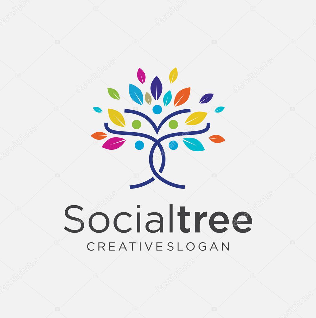 Family tree logo symbol icon design template illustration. Tree teamwork group of people logo Design. New life logo Nature Organic