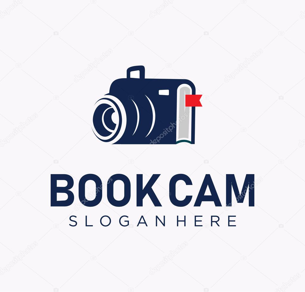Unique Book Camera logo template design sign. Photography Book Logo Icon Design vector stock