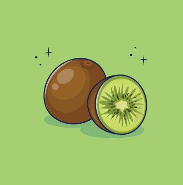 Yarım dilimli kivi ikonunun vektör çizimi. Düz dizayn. İzole edilmiş.