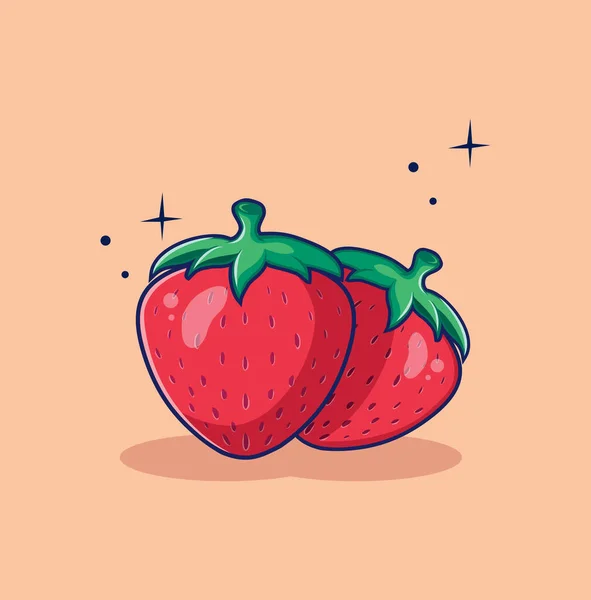 Frutas Frescas Fresa Dibujos Animados Estilo Plano Verano Diseño Vector — Vector de stock