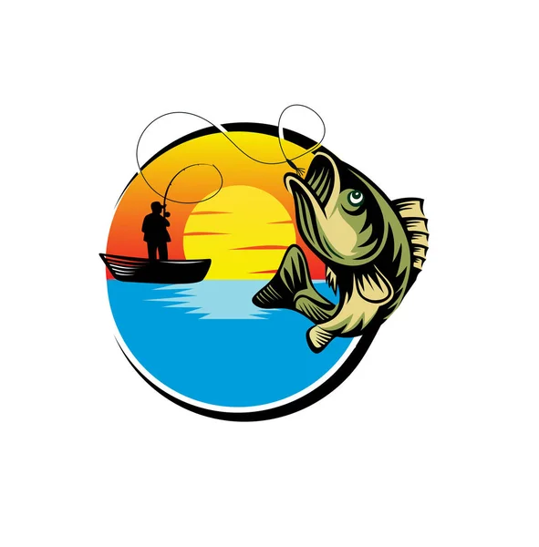 Moderno Estate Pesca Logo Mascotte Distintivo Vector Design Illustrazione — Vettoriale Stock