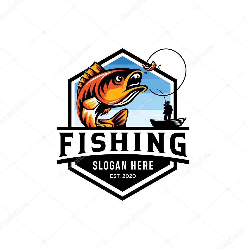Modern summer fishing logo Mascot badge Vector Design illustration