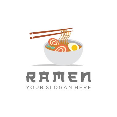 Japon ramen erişte logosu tasarımı ilham verici. Japon yemekleri Ramen, Vektör Logo Şablonu, Japon restoranı, Ramen restoranı, yemek ikonu, tasarım düz çizim