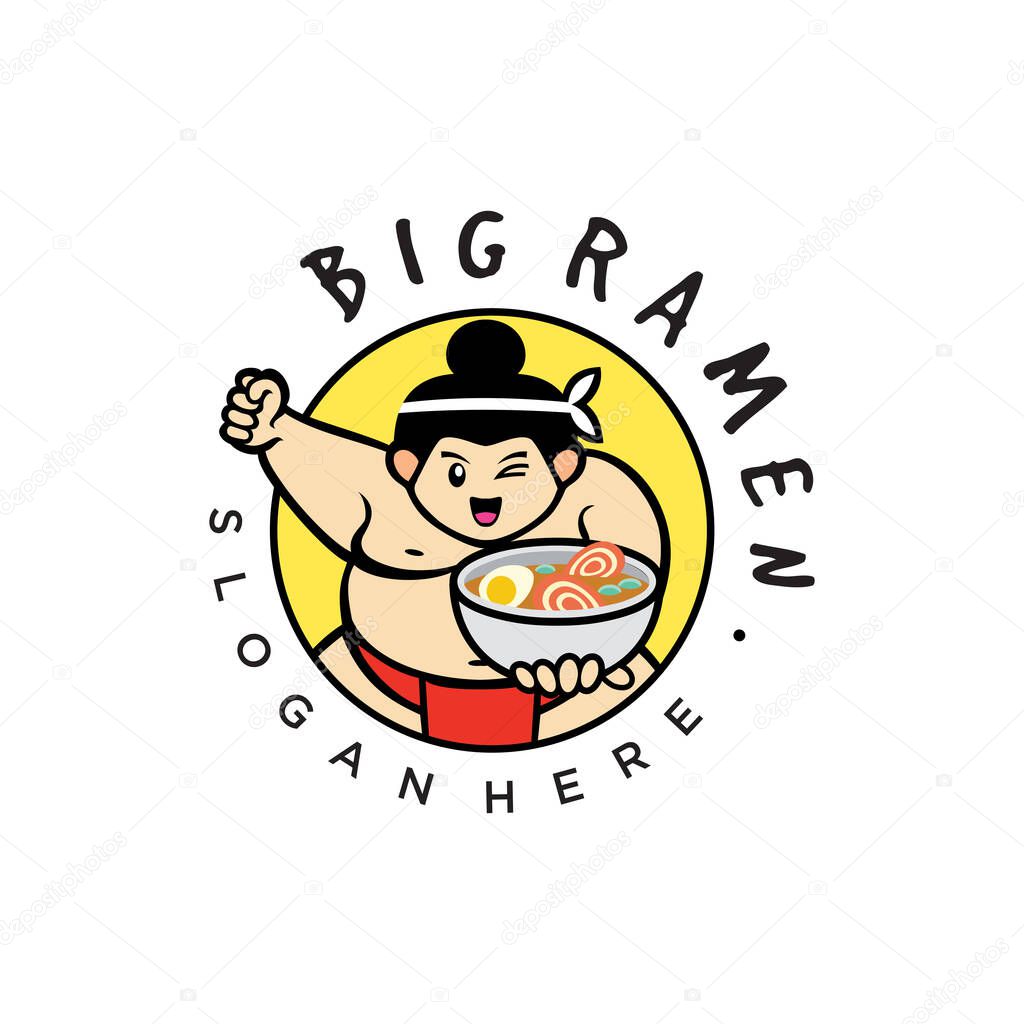 Luchadores de sumo. Logotipo de fideos japoneses Design Flat Style