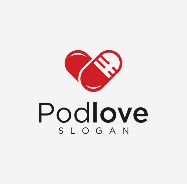 Aşk podcast logosu tasarım şablonu. Soyut Kalp Mikrofon Logo Şirketi Tasarım Stoku