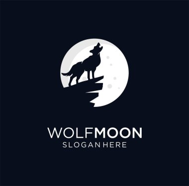 Howling Wolf Moon Logo Design Vector Stock illustration with on black background clipart
