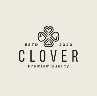 Yonca logo hattı monolin dizaynı dört siyah kalp ikonu izole edilmiş beyaz arka plan. yonca, klasik hipster amblemi.
