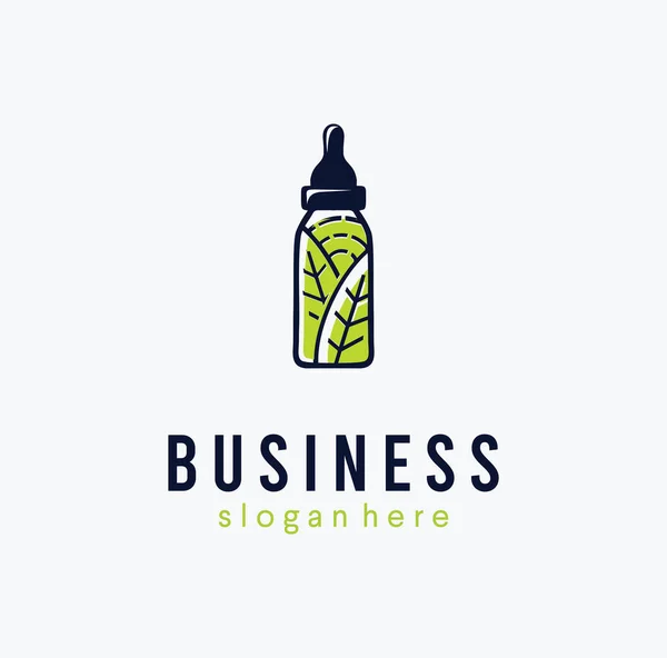 Cbd Oil Glass Bottle Logo Design Illustration Template Cannabis Leaf — Stock Vector