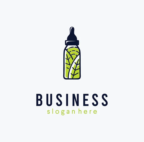 Logo Botella Aceite Cbd Design Illustration Plantilla Con Hoja Cannabis — Vector de stock