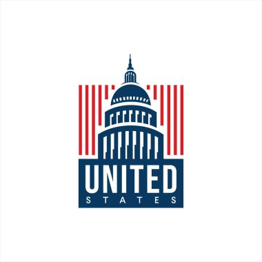 Birleşik Devletler Kongre Binası logo tasarımı. Capitol Hill Washington DC vektör düz tasarım çizimi
