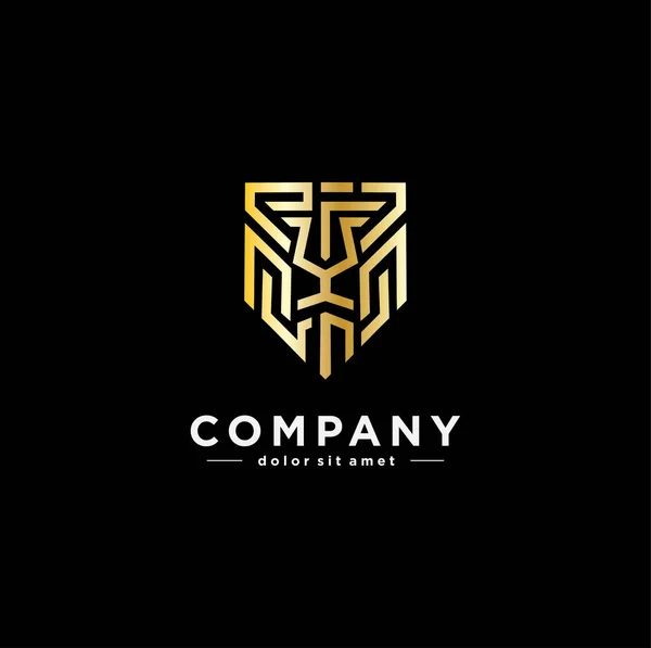 Ouro Luxo Escudo Logotipo Linha Design Abstrato Emblema Vector Imagem — Vetor de Stock