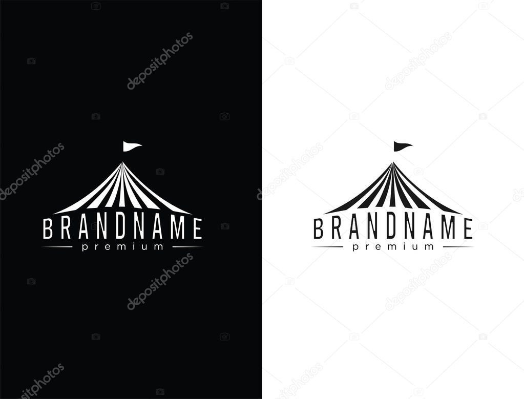 Party Rental Tent Event Logo Design Stock Vector black silhouette illustration. Wedding Tent Entertainment Logo Stock Template