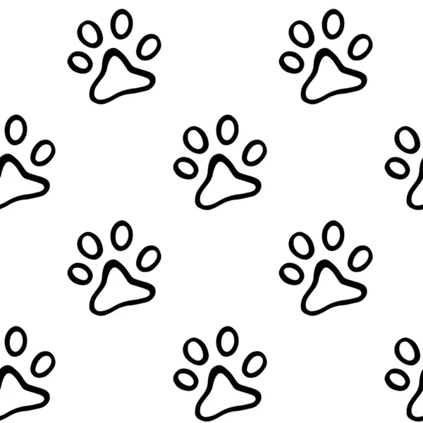 Vector seamless pattern cat paw hand-drawn. Illustration in doodle style black outline on a white background — Stock Vector