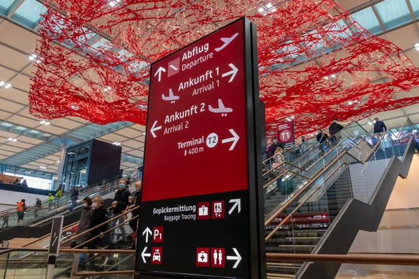 Señalización Aeropuerto Berlín Brandenburg Ber Willy Brand Airport Schoenefeld Alemania — Foto de Stock