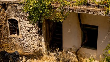 Yunanistan 'ın Girit adasındaki terk edilmiş Kalami köyünün içinde.