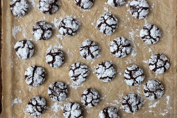 Homemade Chocolate Christmas Crinkle Cookies — Stock Photo, Image