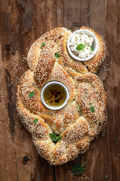 Homemade Challah Bread Sesame Seeds — Stock Photo, Image