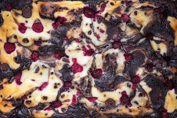 Chocolate Brownie Cake Raspberries — Stock Photo, Image