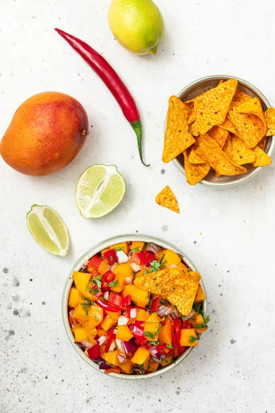 Nachos Com Salada Manga Cebola Pimenta — Fotografia de Stock