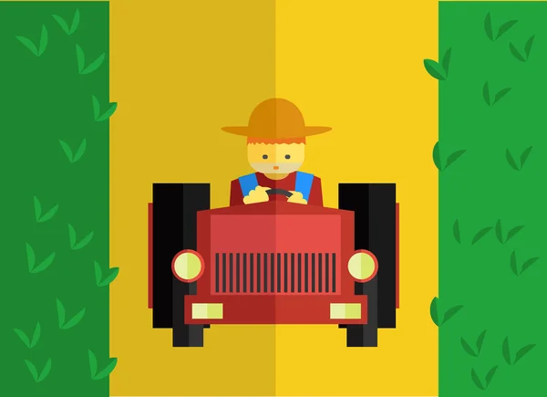 Rolnik jeździ traktor w dziedzinie — Wektor stockowy