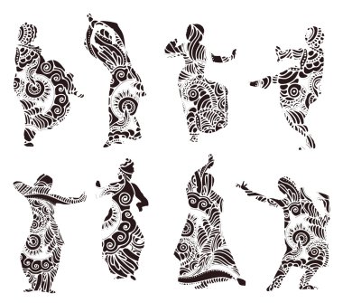 silhouettes indian dancers in mehndi style clipart