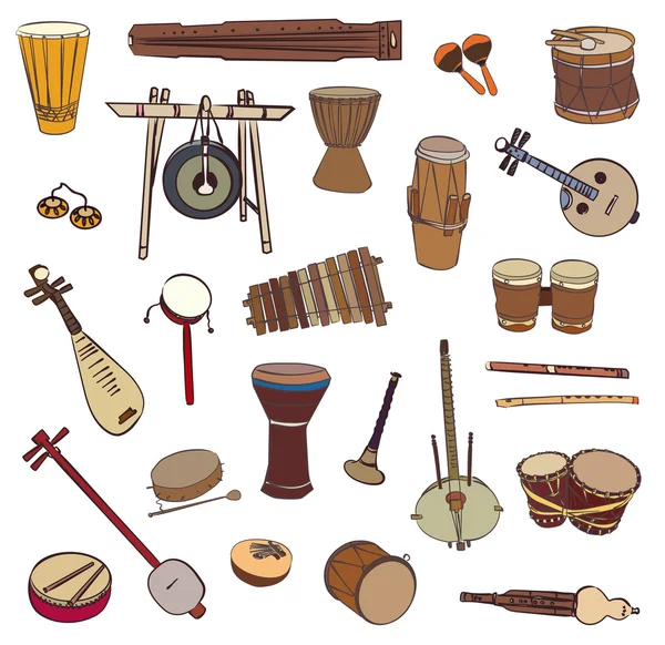 Instrumentos musicais tradicionais étnicos — Vetor de Stock