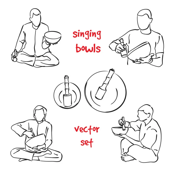 Canto tigelas conjunto músico —  Vetores de Stock